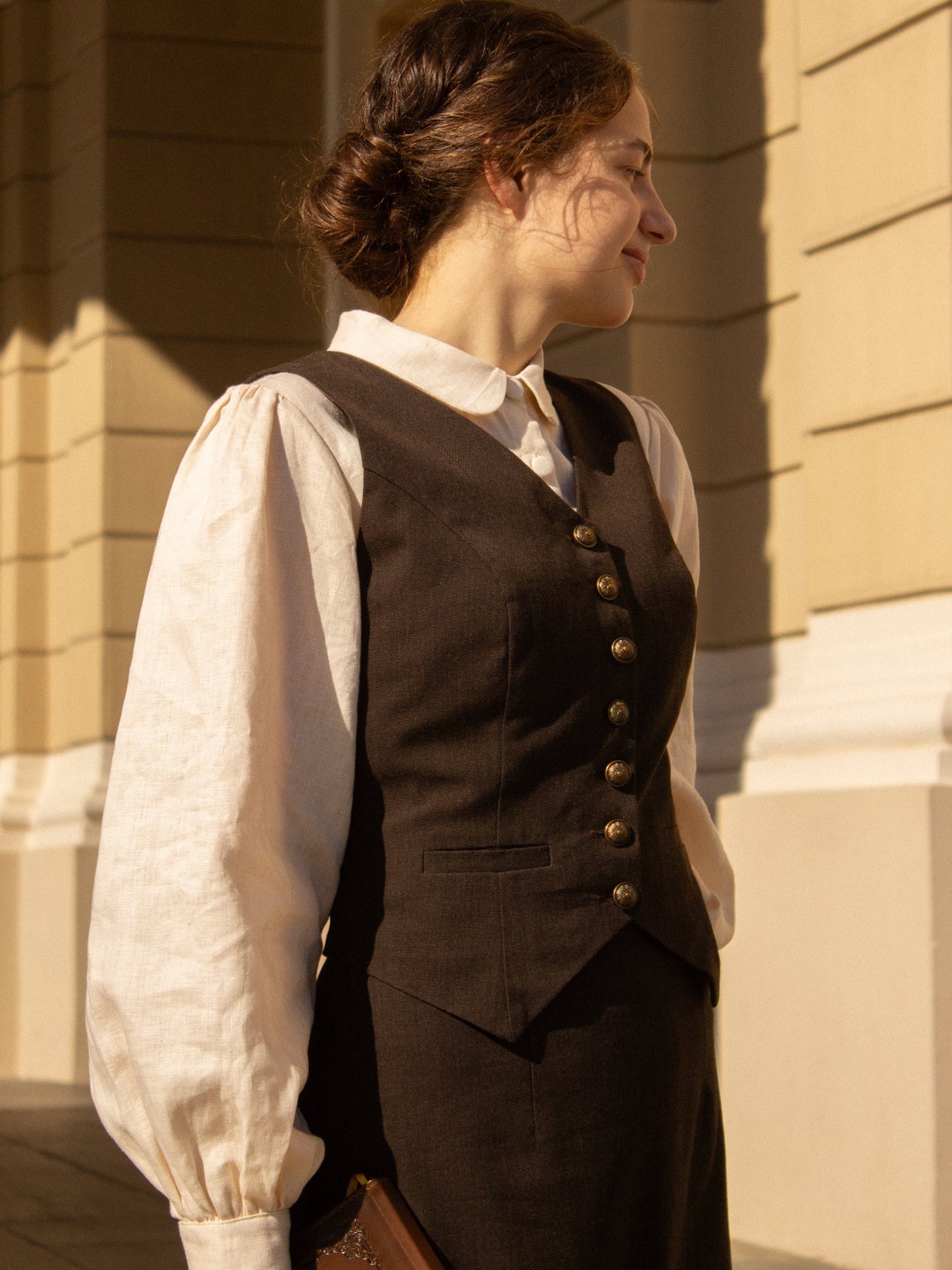 Women Waistcoat Brown, Edwards Vest Women, Edwardian Waistcoat