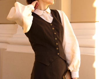 women waistcoat brown, edwards vest women, edwardian waistcoat female, women vest victorian waistcoat, wool vest, victorian ladies vest