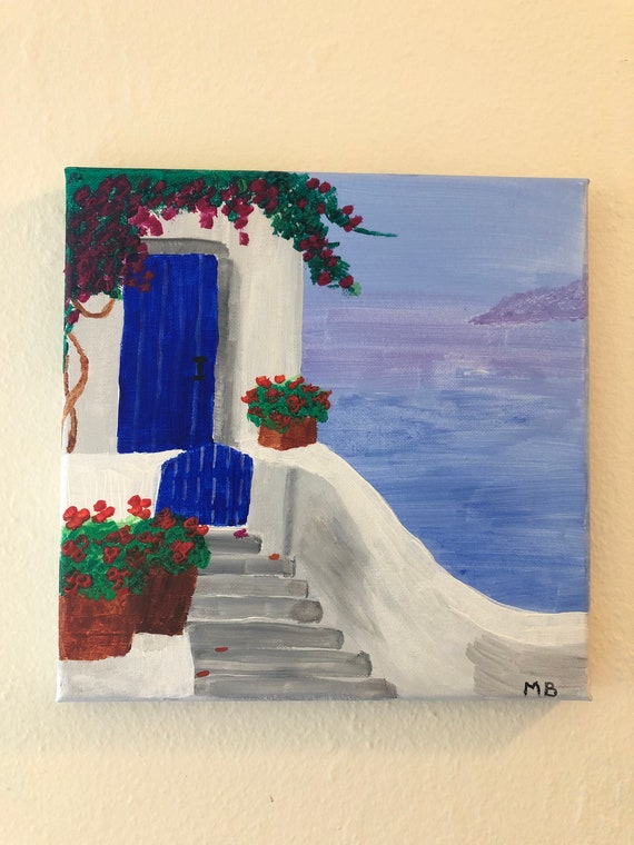 10x10 Canvas Painting Travel Through Art: Santorini, Greece 