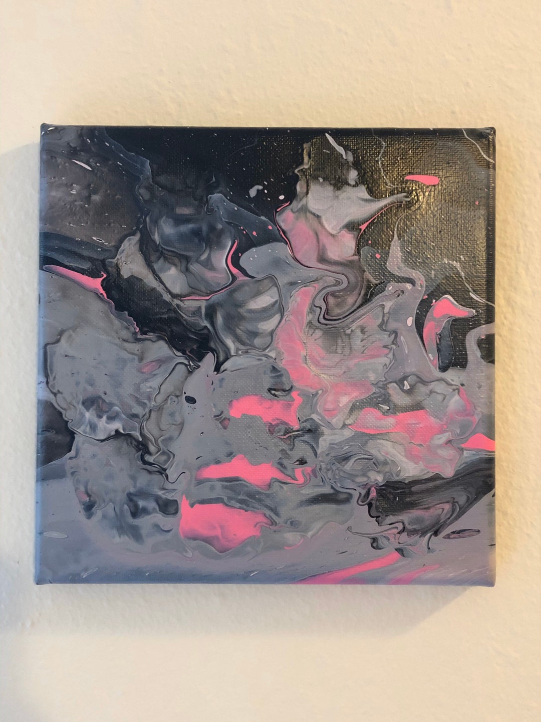 8x8 Canvas Painting Black Pink and Gray Abstract Acrylic Etsy