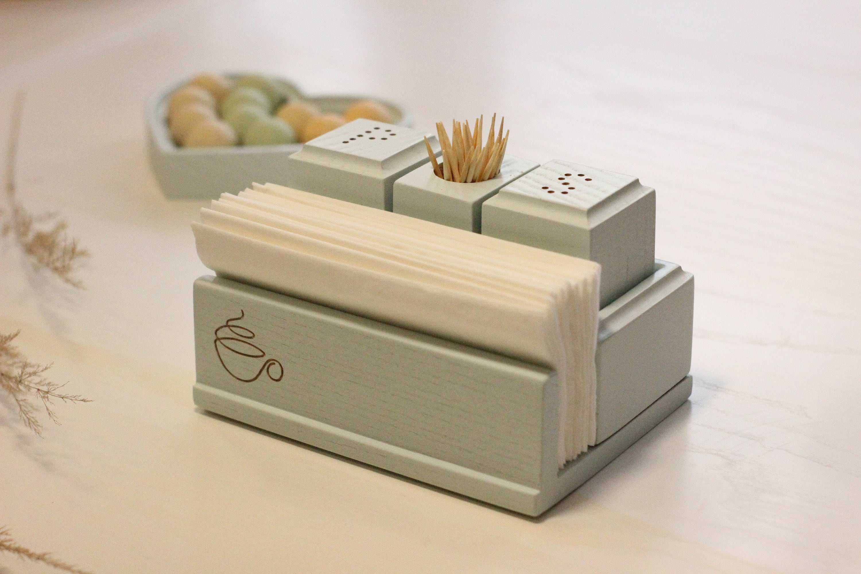 Serviettenhalter Mit Salz & Pfeffer Platz - Drehbarer Tischorganizer Holzfarbe