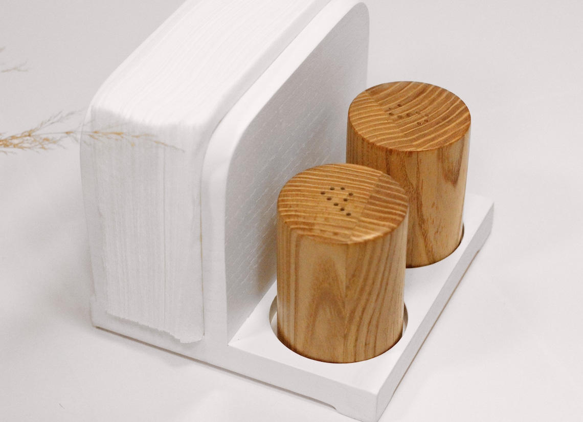 Napkin Holder With for Salt and Pepper Shaker. Wooden Napkin Etsy