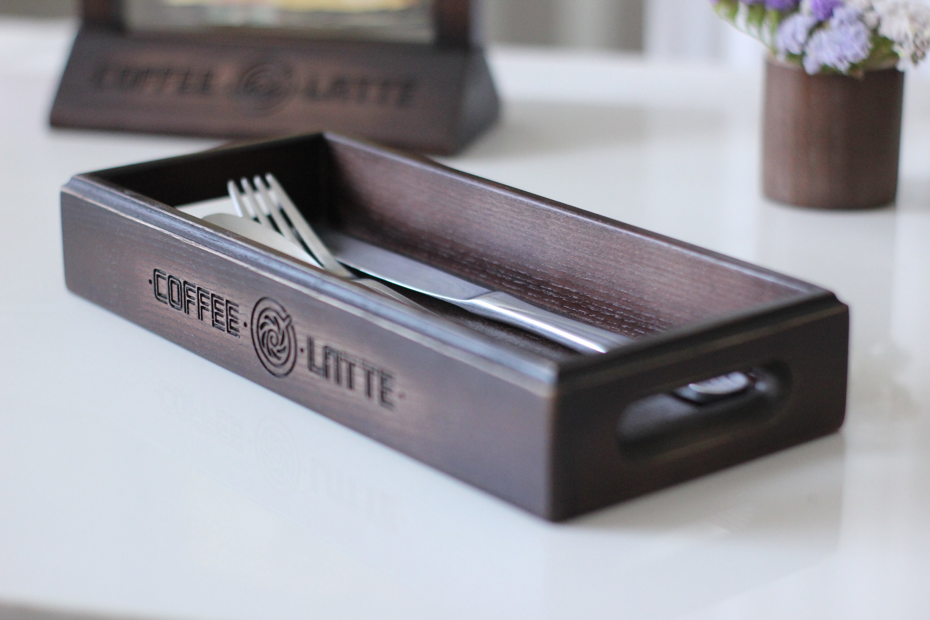 Wooden cutlery holder.Cutlery holder for restaurant.Decor for Etsy