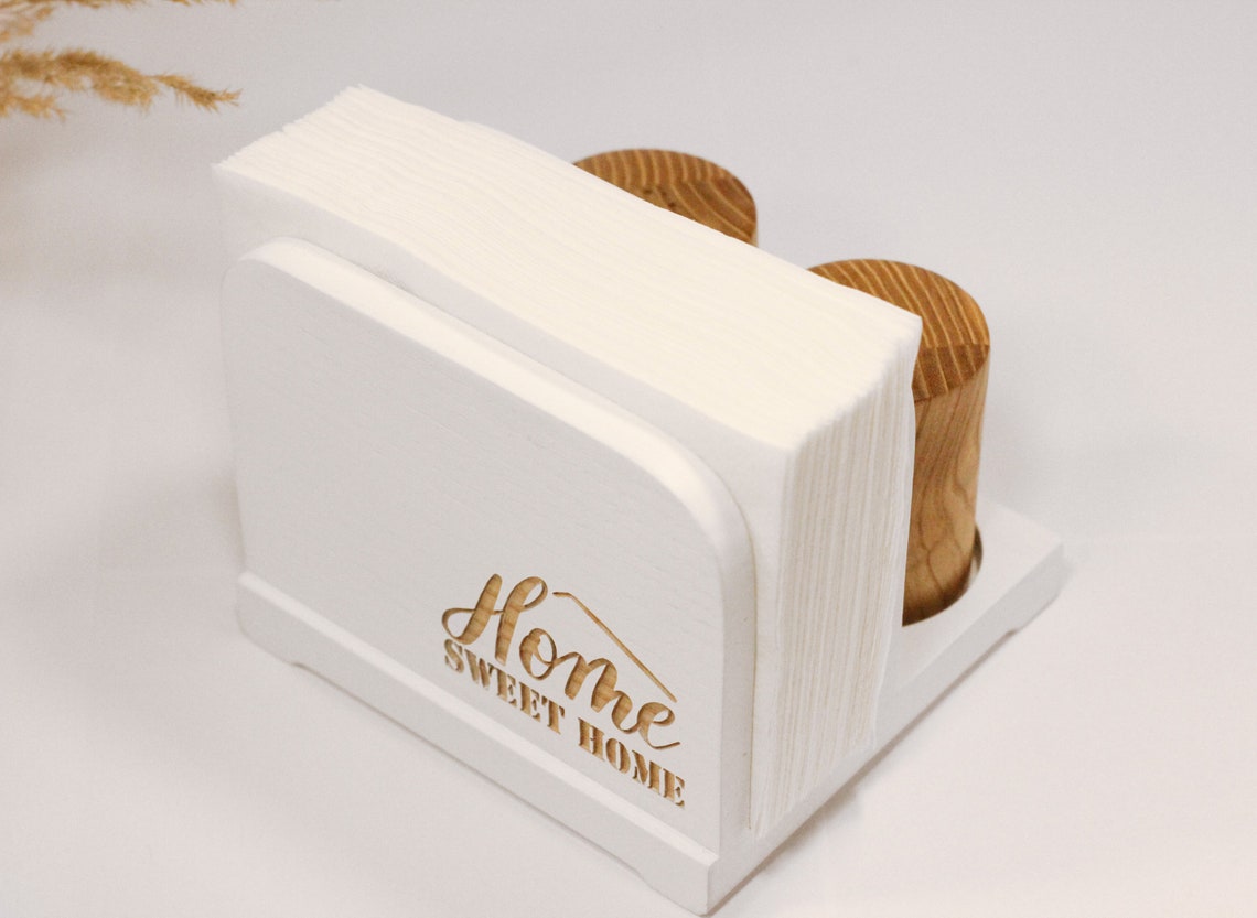 Wooden napkin holder and salt and pepper shakers. Saltpeppe Etsy