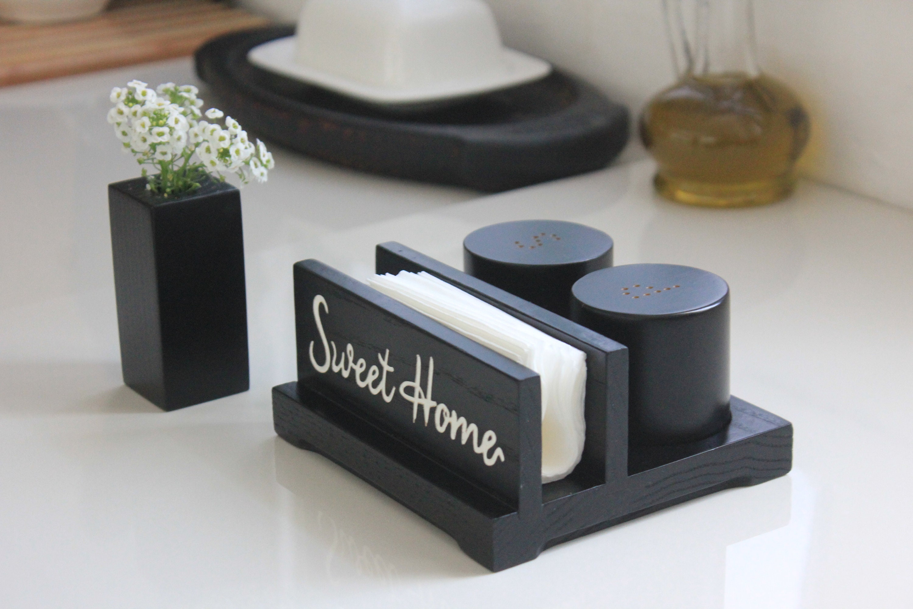 Wooden Napkin Holder and Salt and Pepper Shakers . Saltpeppe Etsy