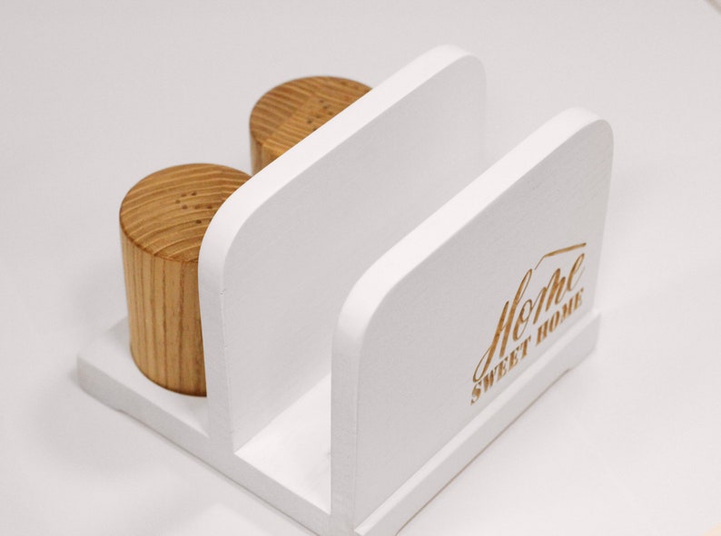 Napkin Holder With for Salt and Pepper Shaker. Wooden Napkin Etsy