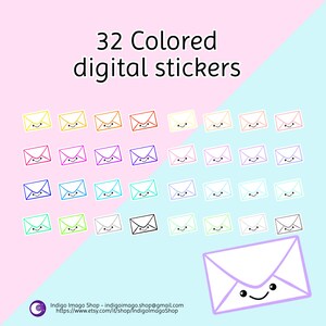 32 Colored Digital Stickers Kawaii Letters