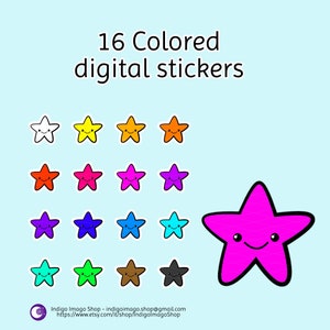 16 Colored Digital Stickers Kawaii Stars