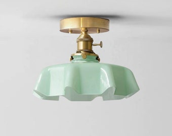 Flush Mount Fixture Glass Shade, Ceiling Lights, Semi Flush Lighting, Vintage Retro Stain Glass Light, Light Fixture