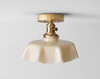 Ceiling Light Fixture, Flush Mount Ceiling Light, Semi Flush Lighting, Vintage Light, Stain Glass Light, Vintage Lamp