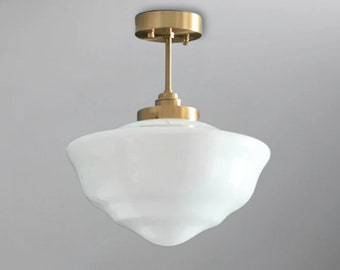 Schoolhouse Large White Glass Shade Semi Flush Mount Ceiling Light