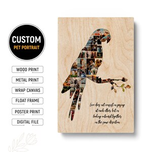 Personalized gift for parrot with photo collage for pet owners.