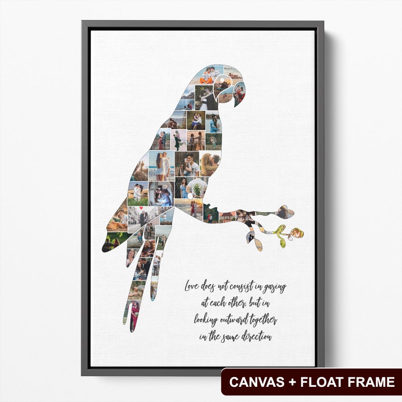Customized parrot print gift with photo collage.