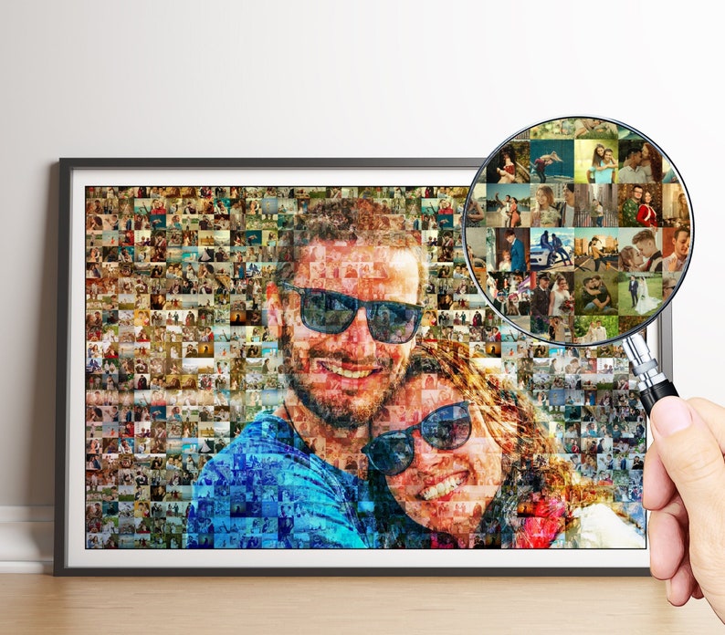Custom Photo Mosaic Long Distance Relationship Gift For Boyfriend Wedding Gift For Couple Unique Mosaic Wall Decor Step Dad Gift image 1