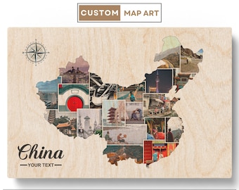China Photo Collage  China  Map Of China  China Art  China Map  China Print  China Poster Canvas Gift Map Office Wall Art - Christmas Gifts