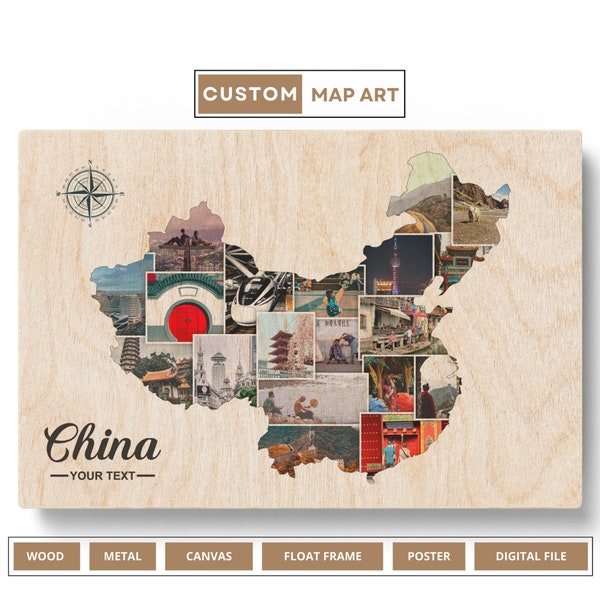 China Photo Collage  China  Map Of China  China Art  China Map  China Print  China Poster Canvas Gift Map Office Wall Art - Christmas Gifts