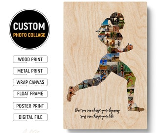 Personalized Running Poster Women Running Gifts For Her Marathon Frame Photo Collage Female Runner Gifts For Marathon Runner