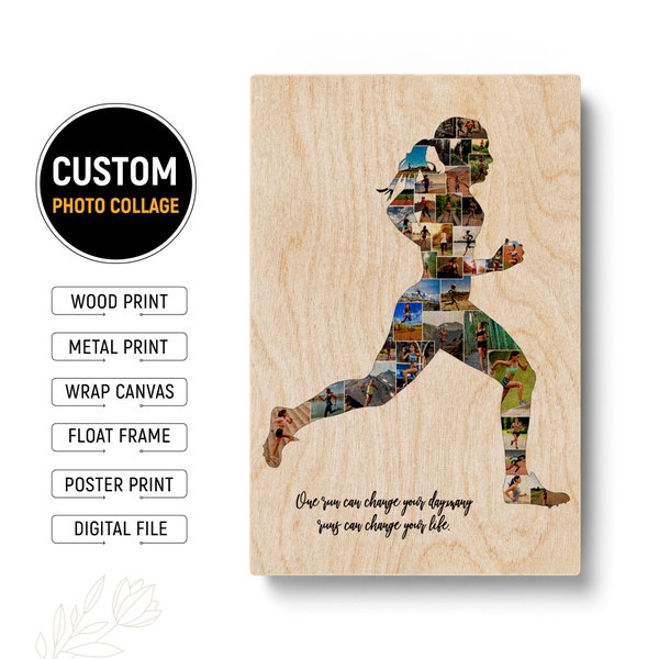 Personalized Running Poster Women Running Gifts For Her Marathon Frame Photo Collage Female Runner Gifts For Marathon Runner