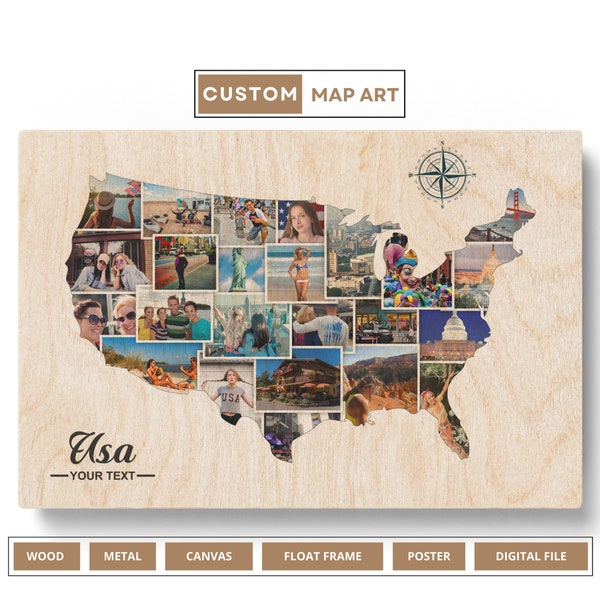 Usa Photo Map  Us Map Print  50 States Photo Map  Map Of United States  Usa Map Poster  Usa Map Wall Art Us Picture Frame - Christmas Gifts