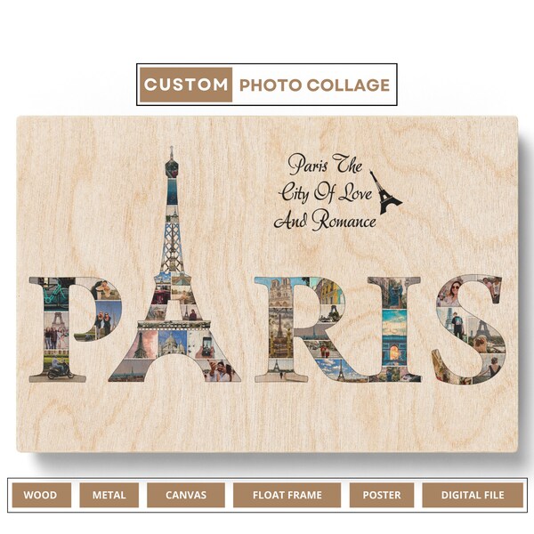 Personalized Paris Wall Art Eiffel Tower Wall Art Paris Photo Collage Art Print Paris Framed Wall Art Paris Photography Print