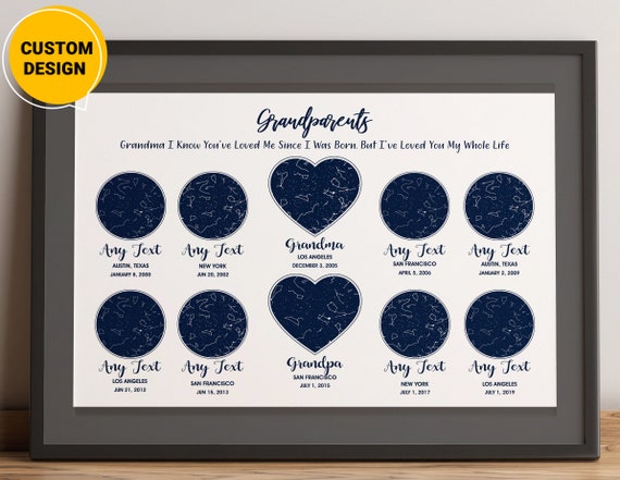 Night Sky by Date Digital Star Map Poster Grandma Picture