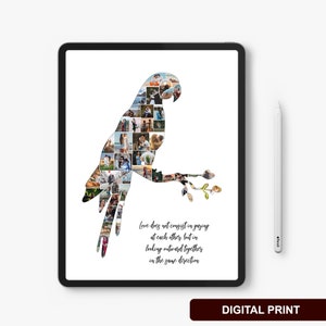 Sentimental bird lover's gift with personalized photo collage.