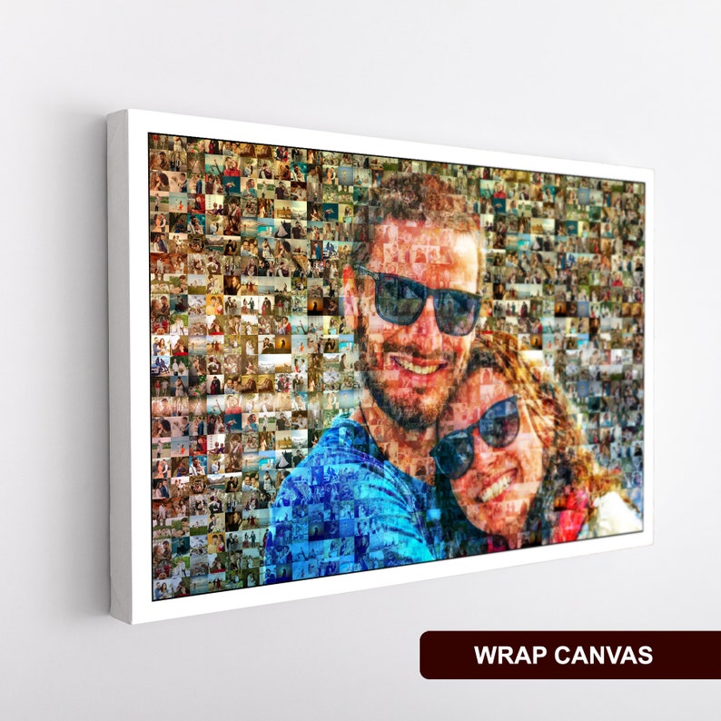 Custom Photo Mosaic Long Distance Relationship Gift For Boyfriend Wedding Gift For Couple Unique Mosaic Wall Decor Step Dad Gift 1.5" Wrapped Canvas