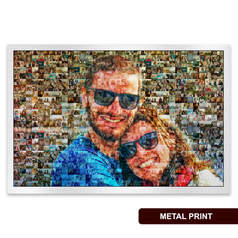 Custom Photo Mosaic Long Distance Relationship Gift For Boyfriend Wedding Gift For Couple Unique Mosaic Wall Decor Step Dad Gift Metal Photo Print