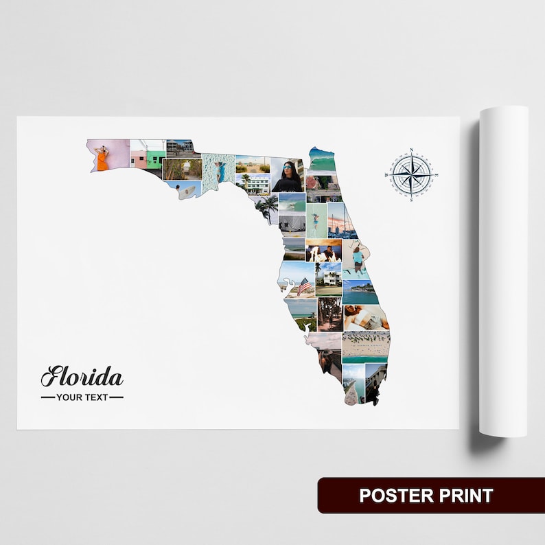 Map of Florida Florida Wall Art Florida Map Print Florida - Etsy
