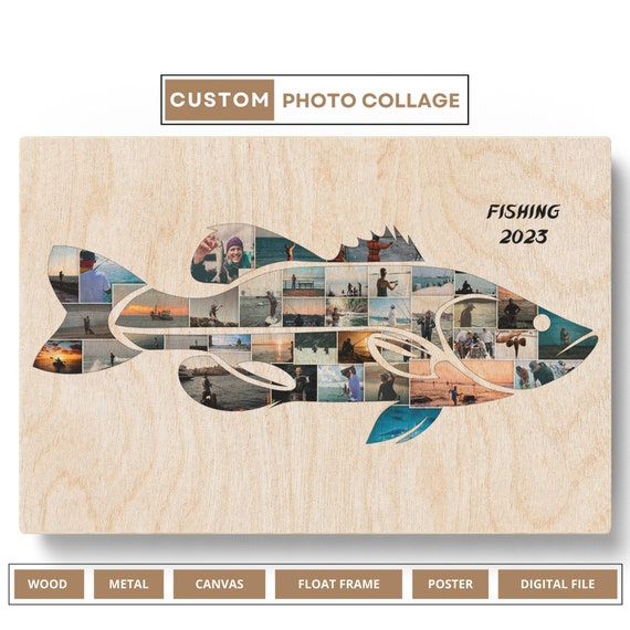 Personalized Fishing Gifts for Men Fly Fishing Photo Collage Gifts