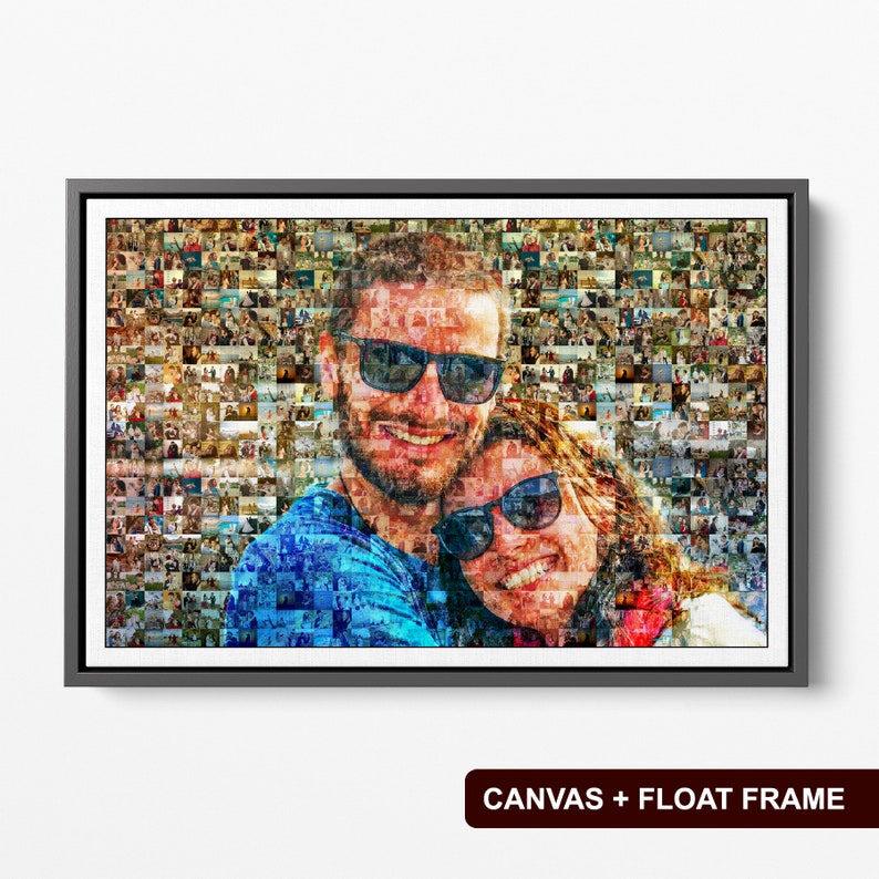 Custom Photo Mosaic Long Distance Relationship Gift For Boyfriend Wedding Gift For Couple Unique Mosaic Wall Decor Step Dad Gift Float Frame Canvas