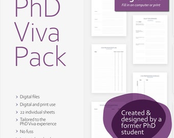 PhD Viva Pack: 22 PDFs to plan the defence/Viva of your Graduate Thesis/Dissertation | Sustainable & Interactive | Instant DIGITAL Download