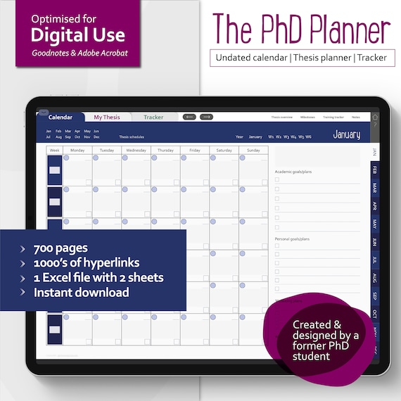 Undated Digital PhD Planner| Graduate Thesis/Dissertation Planner| Sustainable | Instant DIGITAL Download | 700 pages | fully hyperlinked