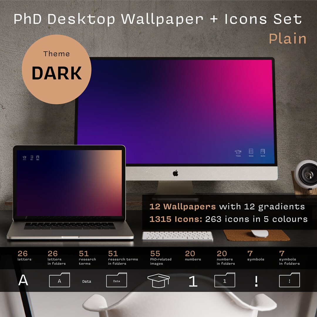 Phd Desktop Wallpaper + Icon Set | Dark Theme | 12 Gradient Wallpapers ...