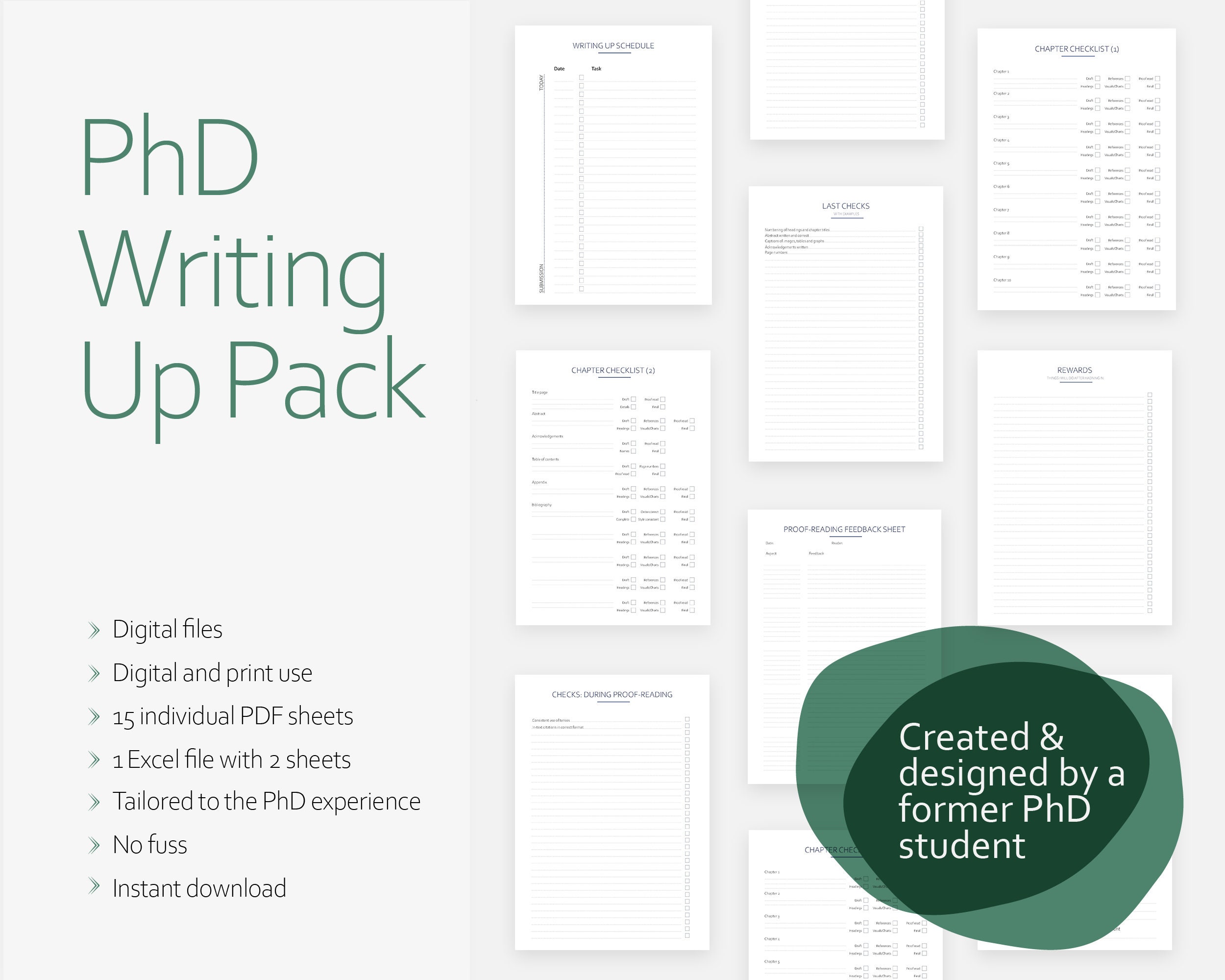 Phd Writing up Pack: 15 Pdfs 2 Excel Sheets to Plan the - Etsy UK