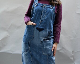 Vintage Label Pinafore Cropped Dungarees