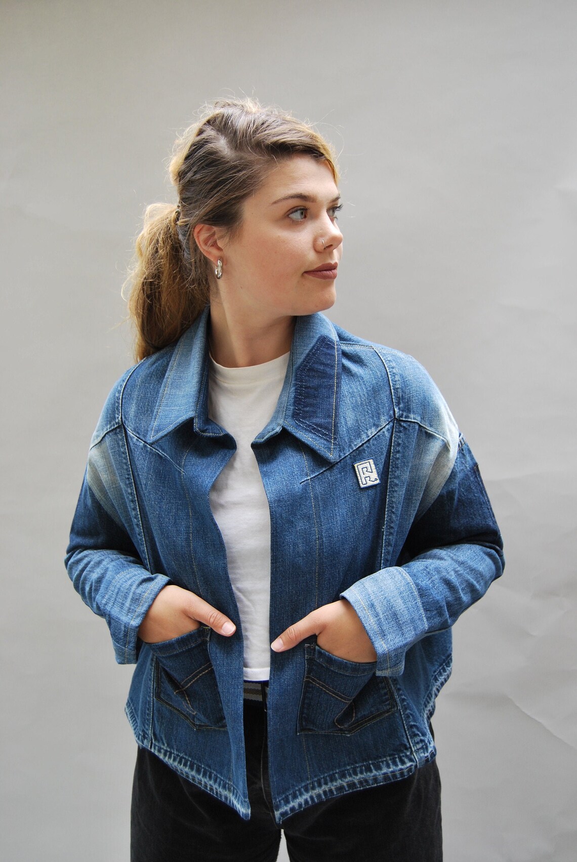 Denim short swing jacket Etsy