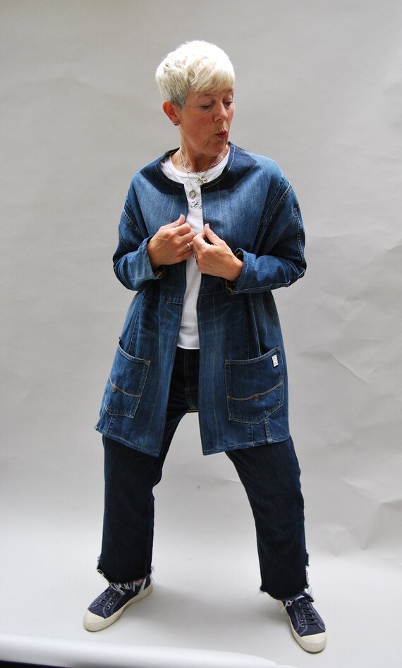 collarless pocket detail duster jacket