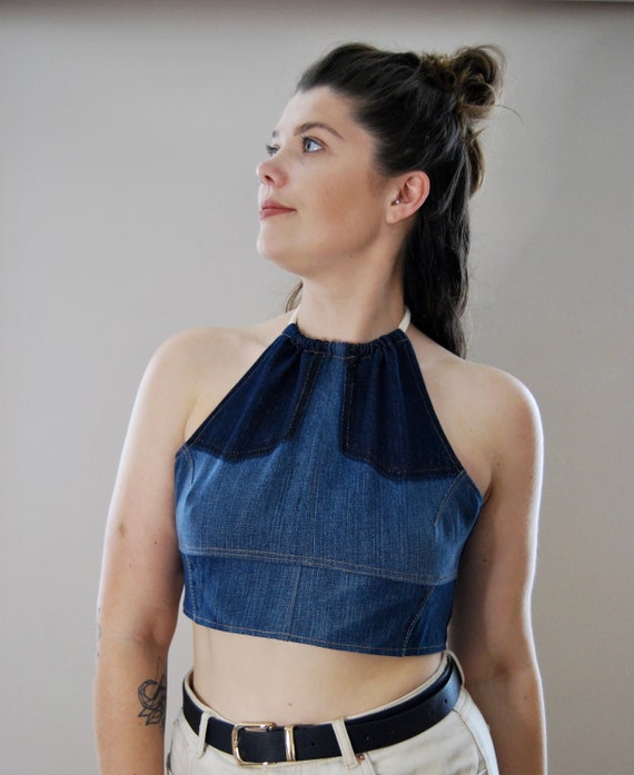 Top court en jean à dos nu France