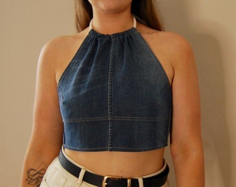 Denim halter crop top