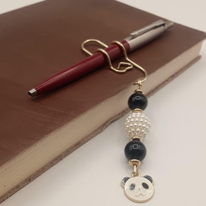 Portalápices con dije de panda: accesorio de planificador con clip dorado