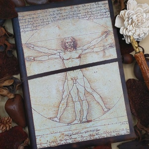 Hand-printed leather notebook, Leonardo da Vinci, Vitruvian Man