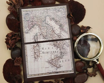 Hand-printed leather notebook, Ancient map of Italy