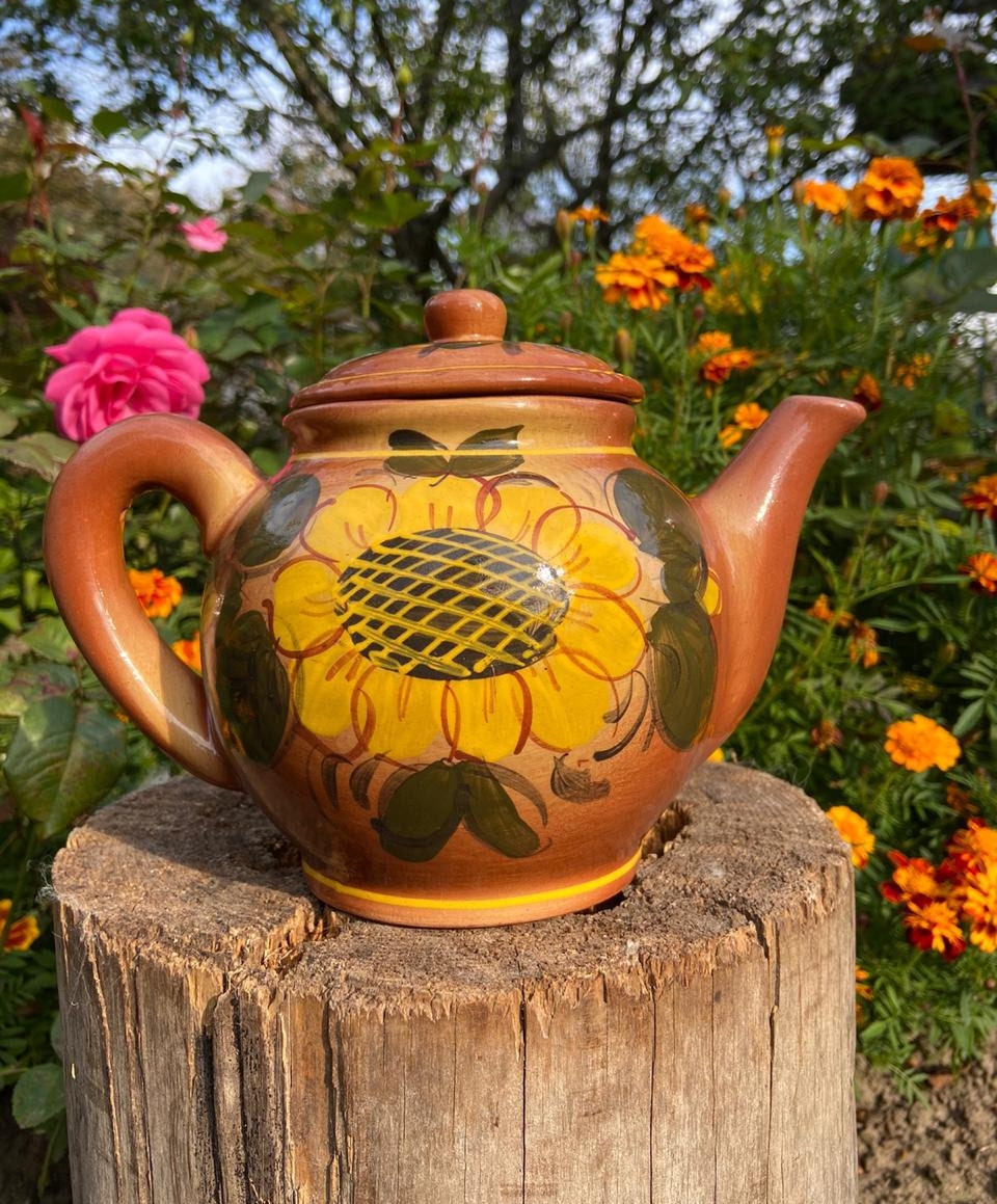 Ceramic teapot Clay teapot Handmade teapot Sunflower Etsy
