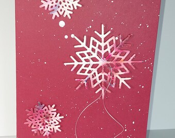 Weihnachtskarte Grußkarte Klappkarte Doppelkarte handgemacht Eiskristalle rot