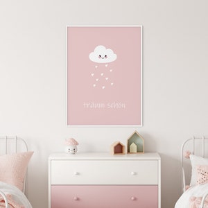 Wandbilder Kinderzimmer Poster Babyzimmer Poster Mädchen Junge Nursery Art Kunstdruck Wanddeko ROSA BLAU Pastell Wolke