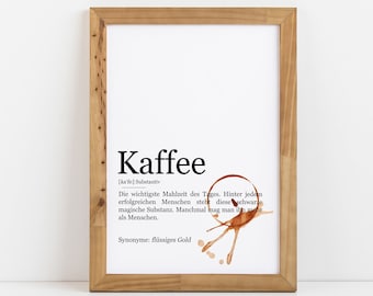 Digital File | Coffee definition with coffee stain, coffee poster, gift for coffee lover, kitchen poster, kitchen picture | download immediately