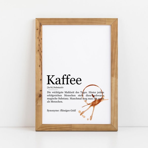 Digital File | Coffee definition with coffee stain, coffee poster, gift for coffee lover, kitchen poster, kitchen picture | download immediately