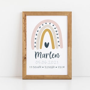 Cartel de nacimiento Cartel de nombre de niña, Regalo de nacimiento Cartel de la habitación de los niños Arco iris, Recién nacido, Personalizado