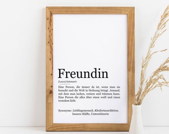 Freundin Definition, Personalisierbare Freundin Poster, Geschenk für Freundin, Freundin Geschenk, Geburtstagsgeschenk